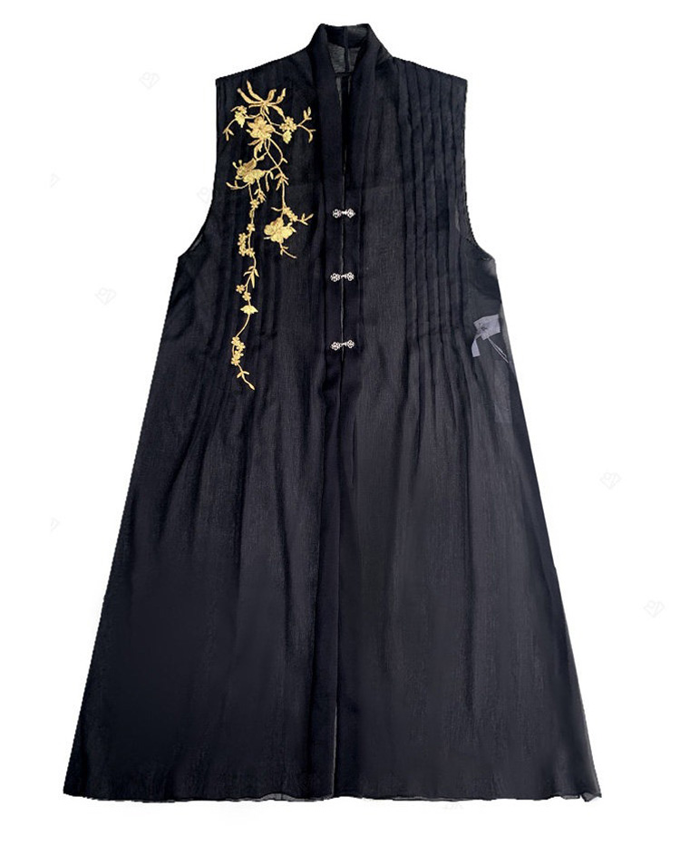 Men Casual Hanfu Ming Dynasty Style Mamian Skirt Modern Stand Collar Shirt