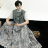Men Ming Dynasty Hanfu Modern Style Ma Mian Silver Skirt