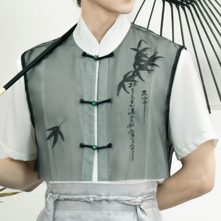 Men Ming Dynasty Hanfu Modern Style Ma Mian Silver Skirt