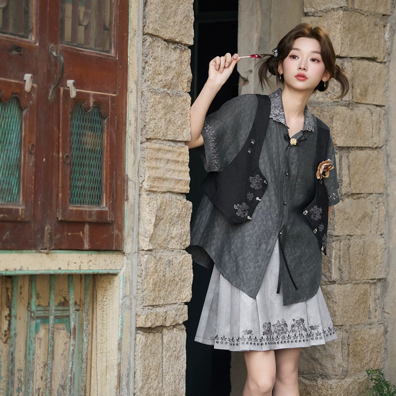 Modern-Summer-Women-Casual-Set-Ming-Style-Short-Mamian-Qun-Set-1 Modern Summer Women Casual Set Ming-Style Short Mamian Qun Set