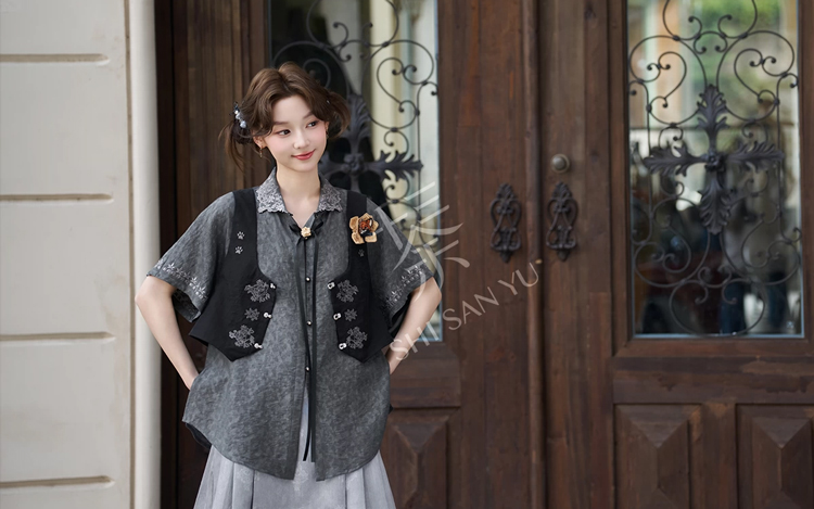 Modern Summer Women Casual Set Ming-Style Short Mamian Qun Set