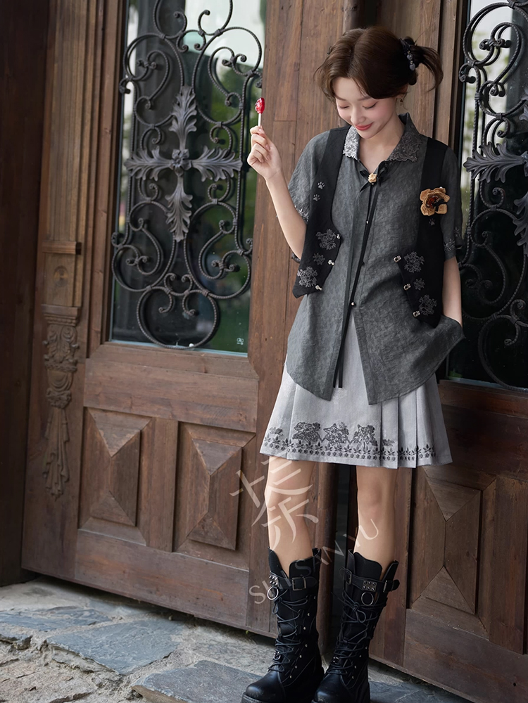 Modern Summer Women Casual Set Ming-Style Short Mamian Qun Set