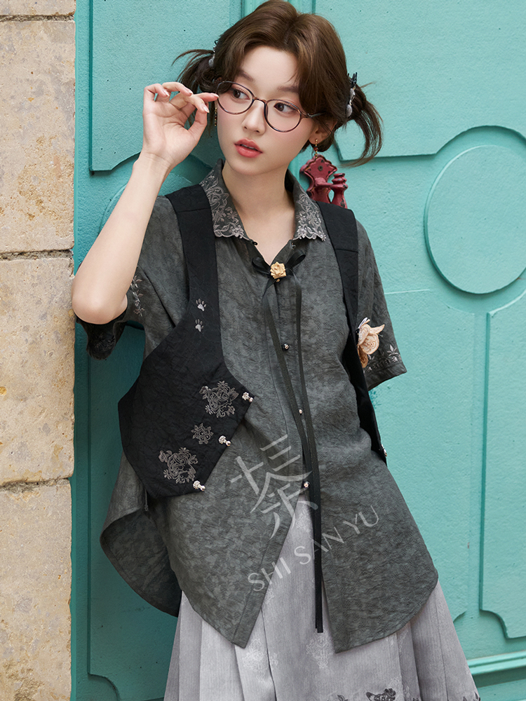 Modern Summer Women Casual Set Ming-Style Short Mamian Qun Set