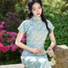 New-Summer-Women's-Qipao-Blue-Short-Sleeve-Long-Cheongsam-3 New Summer Women's Qipao Blue Short-Sleeve Long Cheongsam