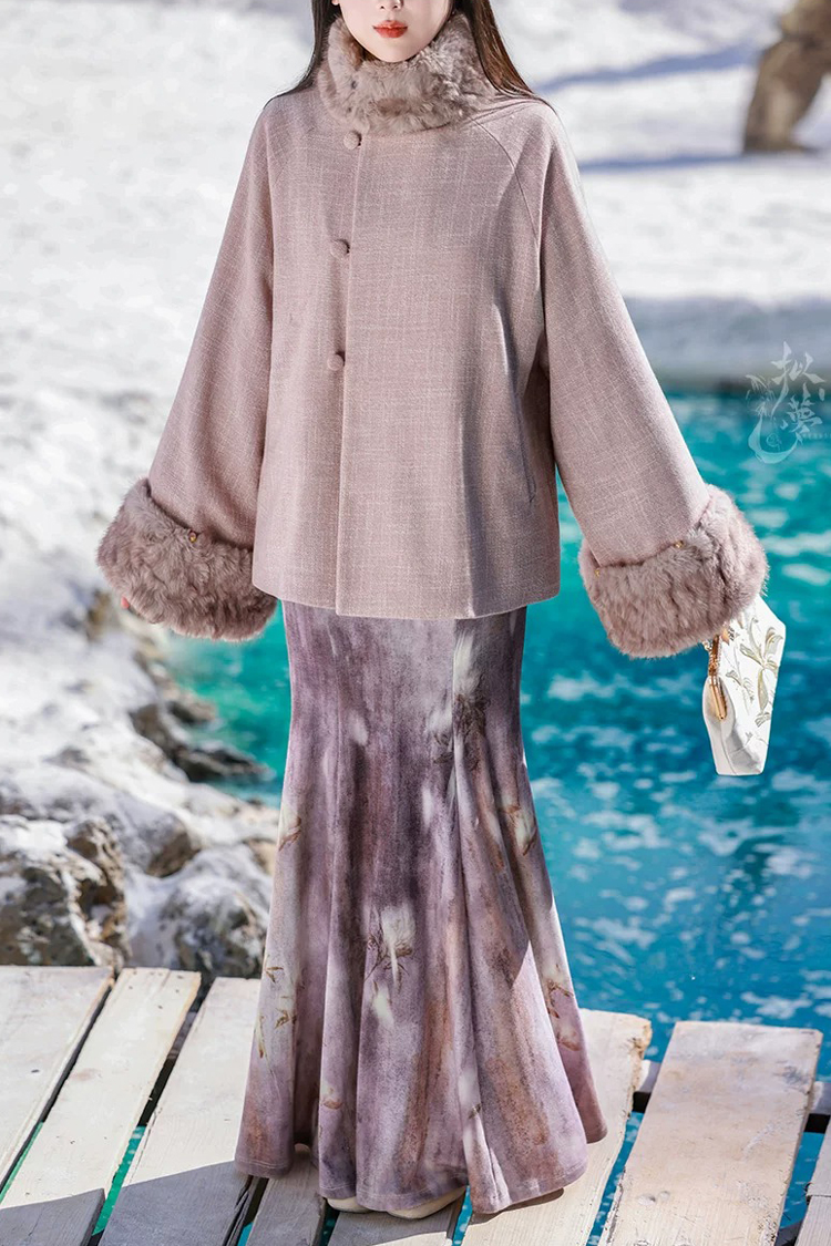 Spring Women Fishtail Skirt Feminine Style Purple Dress