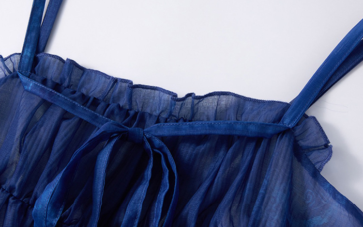 Summer Women Long Dress Blue Casual Hanfu Set
