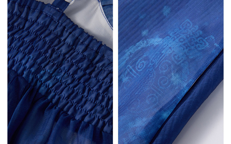 Summer Women Long Dress Blue Casual Hanfu Set