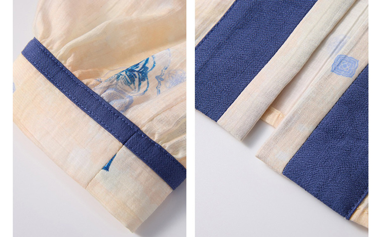 Summer Women Long Dress Blue Casual Hanfu Set