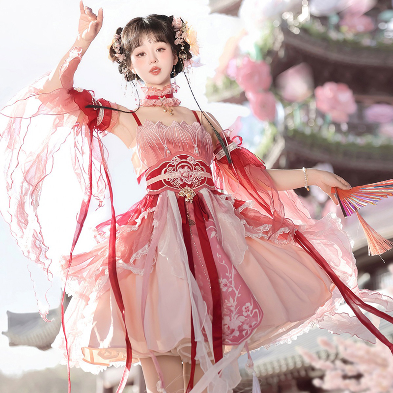 Summer-Women-Pink-Dress-Elegant-Set-with-Hanfu-Elements-1 Zhao Lu Hua (朝露华)