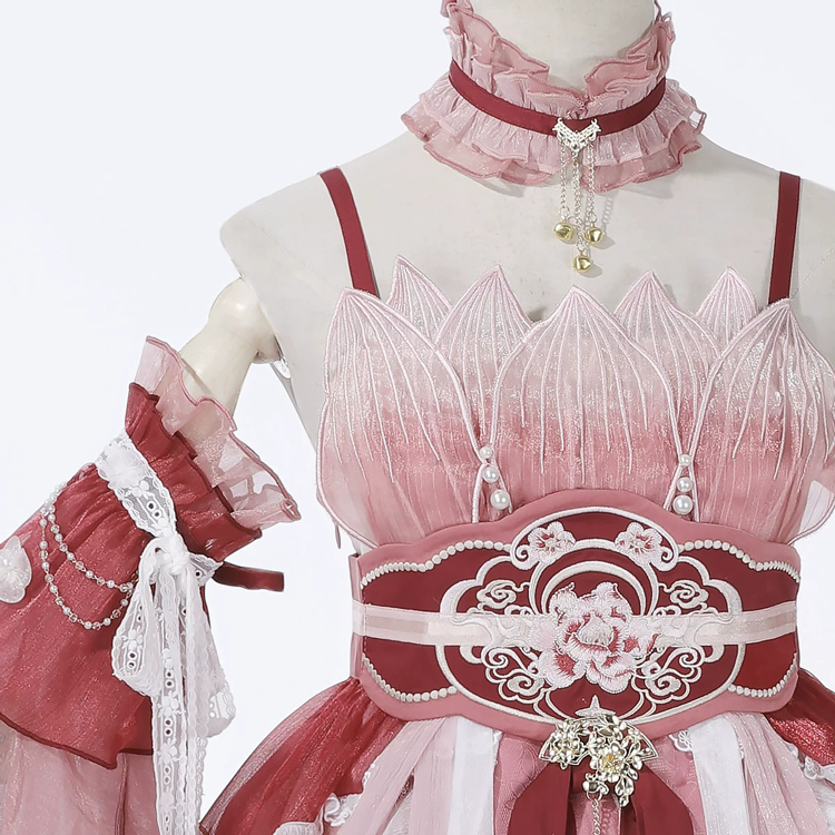 Summer Women Pink Dress Elegant Set with Hanfu Elements