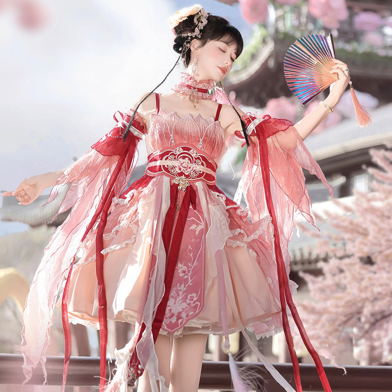Summer-Women-Pink-Dress-Elegant-Set-with-Hanfu-Elements-3 Summer Women Pink Dress Elegant Set with Hanfu Elements