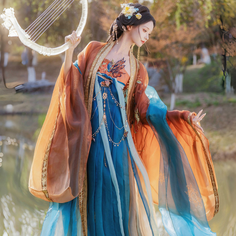 Women-Elegant-Tang-Dynasty-Hanfu-Set-Hezi-Qun-Summer-Set-1 Women Elegant Tang Dynasty Hanfu Set Hezi Qun Summer Set