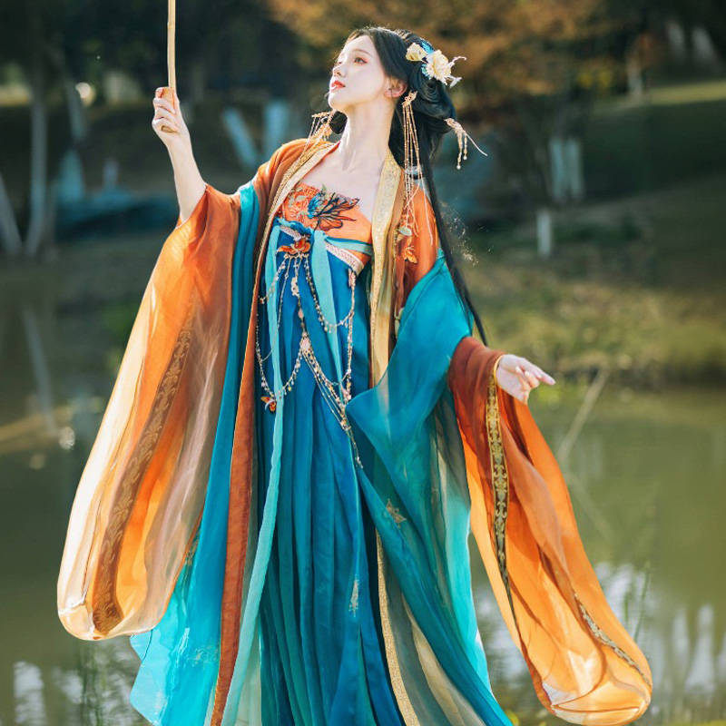 Women-Elegant-Tang-Dynasty-Hanfu-Set-Hezi-Qun-Summer-Set-4 Women Elegant Tang Dynasty Hanfu Set Hezi Qun Summer Set