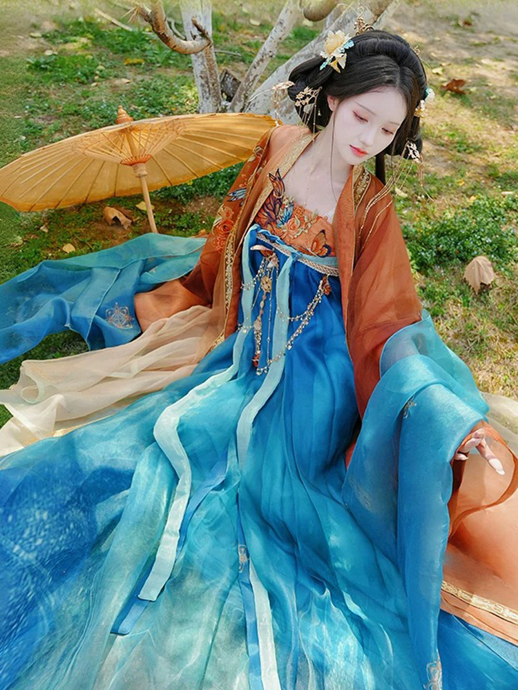 Women Elegant Tang Dynasty Hanfu Set Hezi Qun Summer Set