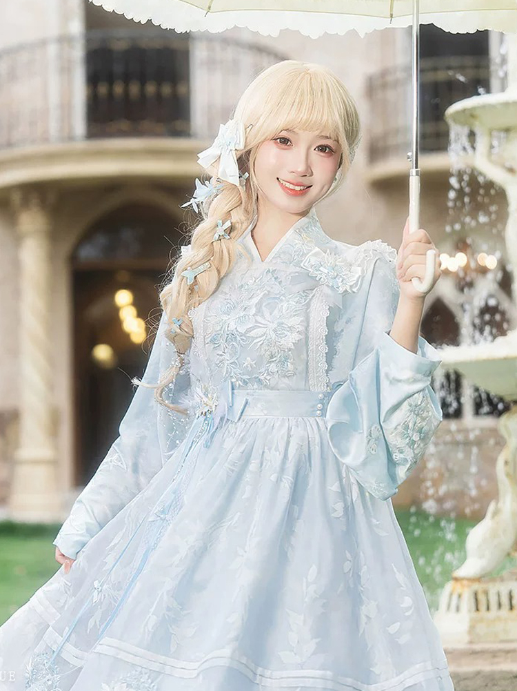 Women Spring Dress Blue Hanfu-Inspired Set