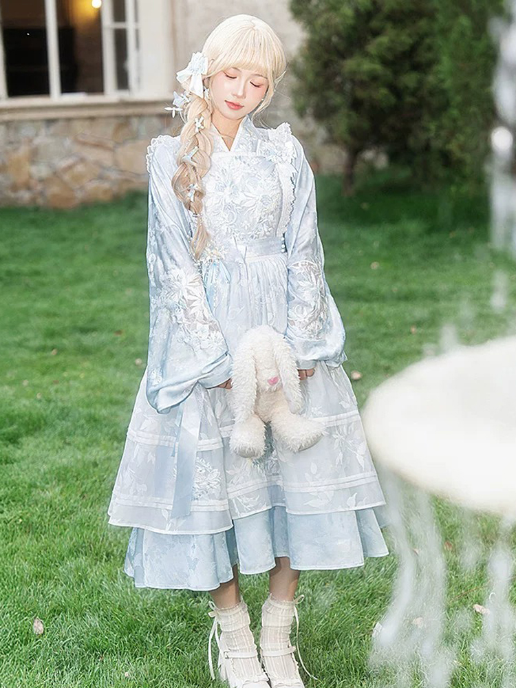 Women Spring Dress Blue Hanfu-Inspired Set
