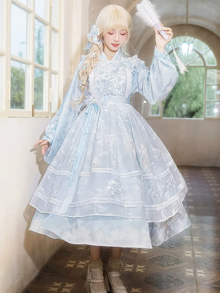 Women Spring Dress Blue Hanfu-Inspired Set