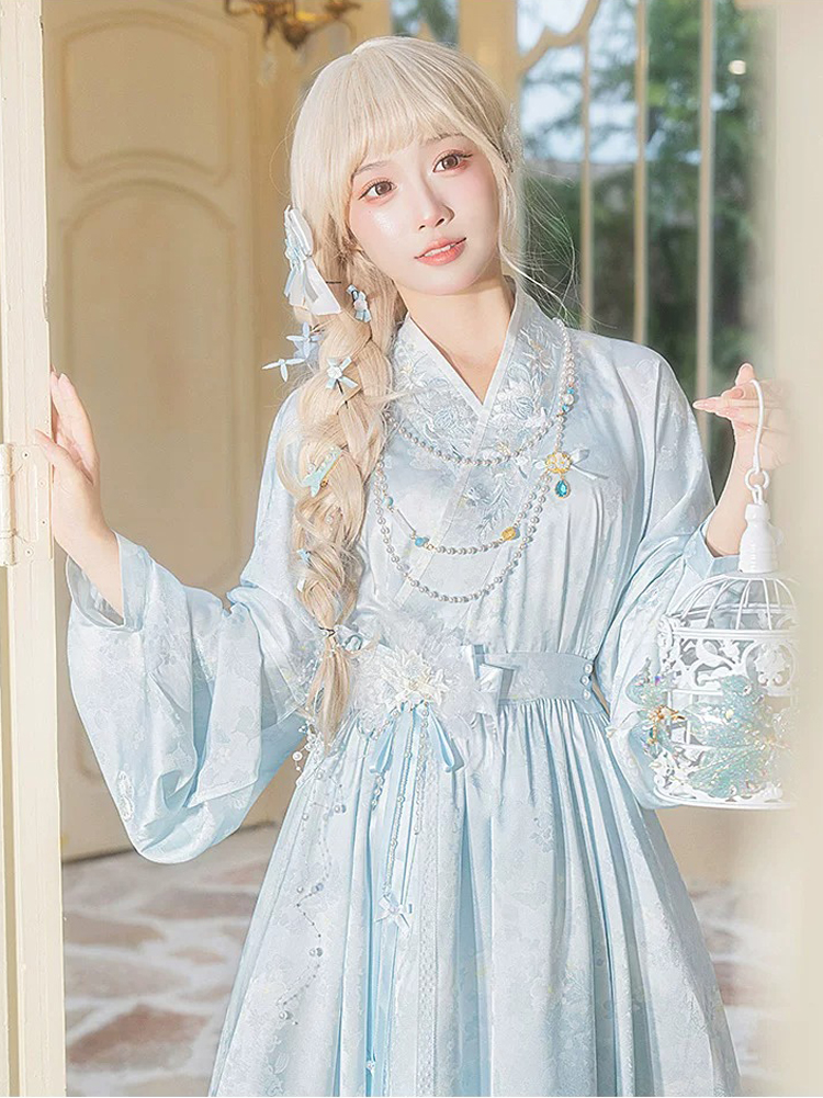 Women Spring Dress Blue Hanfu-Inspired Set