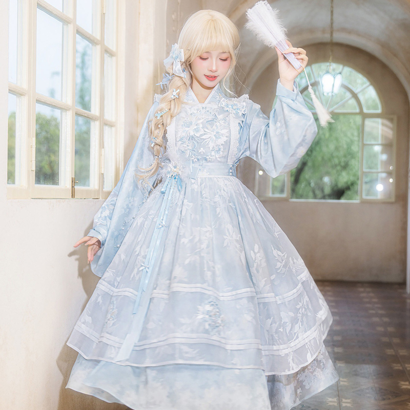 Women-Spring-Dress-Blue-Hanfu-Inspired-Set-4 Women Spring Dress Blue Hanfu-Inspired Set