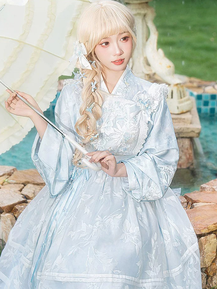 Women Spring Dress Blue Hanfu-Inspired Set