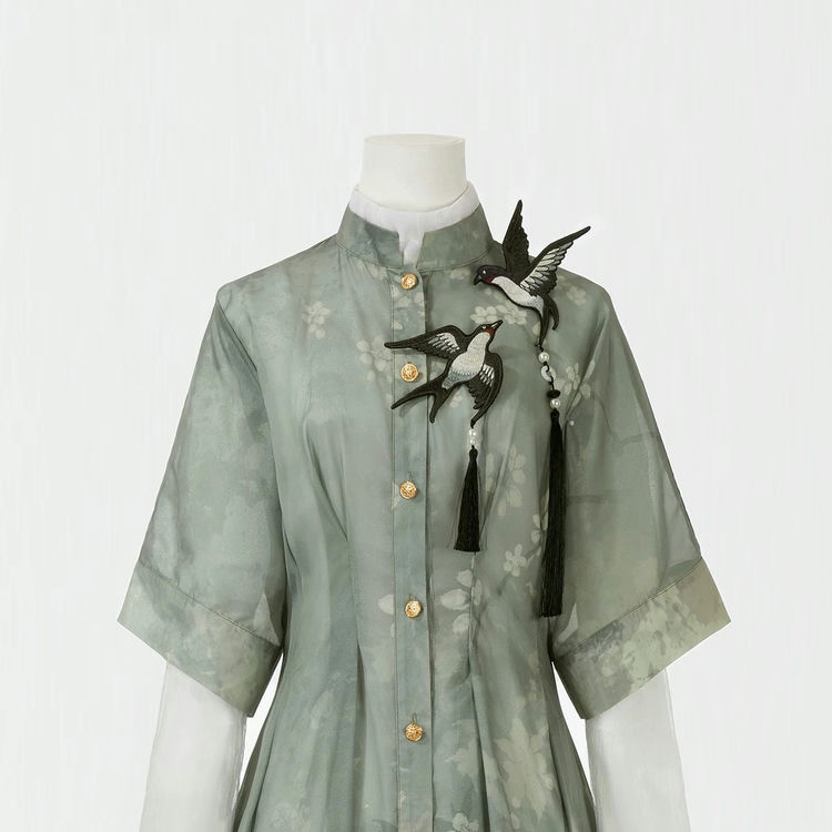 Women Spring Long Fashionable Hanfu Dress with Swallow Motifs 