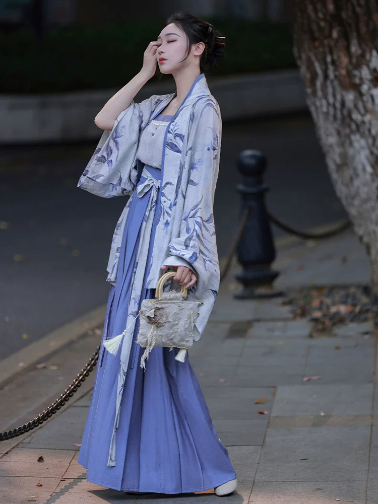 Women Summer Casual Hanfu Song Dynasty-Style Blue Everyday Songku Set