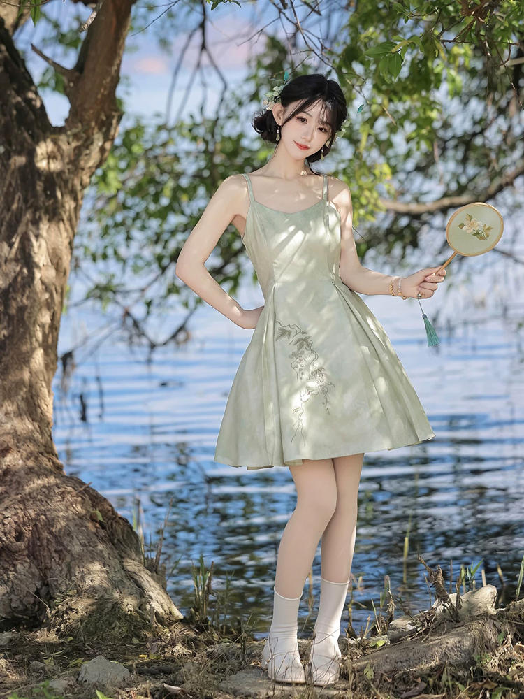 Women Summer Hanfu Casual Slip Dress Cute Fashionable Style