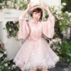 Women-Summer-Pink-Dress-with-Pipa-Sleeves-Chinese-Inspired-Cute-Set-3 Women Summer Pink Dress with Pipa Sleeves Chinese-Inspired Cute Set