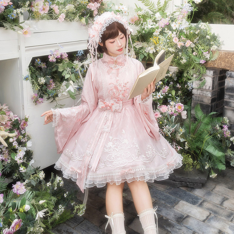 Women-Summer-Pink-Dress-with-Pipa-Sleeves-Chinese-Inspired-Cute-Set-4 Women Summer Pink Dress with Pipa Sleeves Chinese-Inspired Cute Set