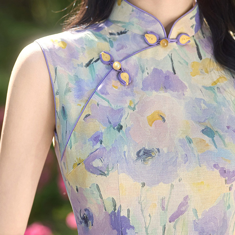 Women-Summer-Qipao-Long-Style-Sleeveless-Floral-Dress-4 Women Summer Qipao Long Style Sleeveless Floral Dress