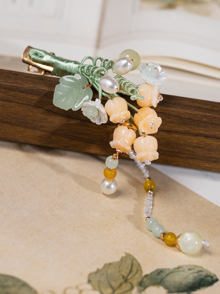 Traditional Chinese-Style Hanfu Headpiece Lily of the Valley Tassel Hair Clip Buyao Side Clip Traditional Costume Accessory