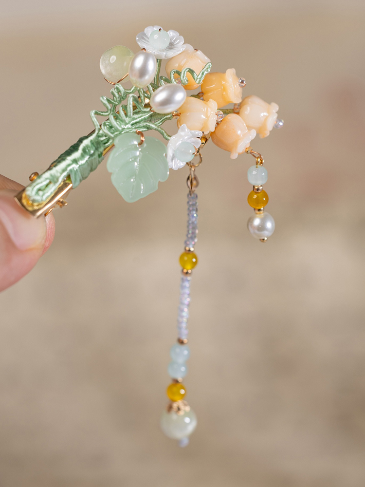 Traditional Chinese-Style Hanfu Headpiece Lily of the Valley Tassel Hair Clip Buyao Side Clip Traditional Costume Accessory
