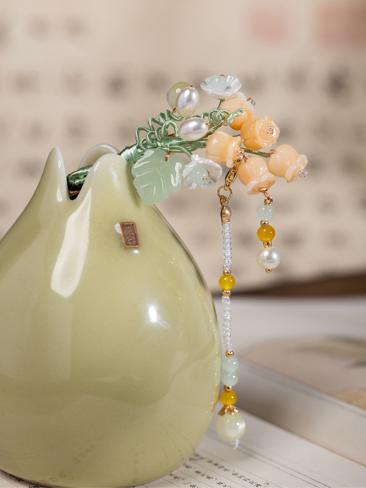 Traditional Chinese-Style Hanfu Headpiece Lily of the Valley Tassel Hair Clip Buyao Side Clip Traditional Costume Accessory