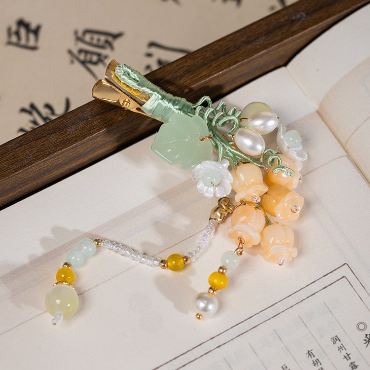 Traditional Chinese-Style Hanfu Headpiece Lily of the Valley Tassel Hair Clip Buyao Side Clip Traditional Costume Accessory