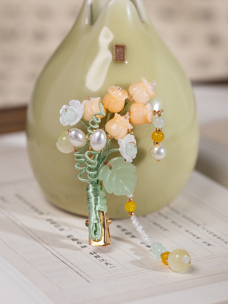 Traditional Chinese-Style Hanfu Headpiece Lily of the Valley Tassel Hair Clip Buyao Side Clip Traditional Costume Accessory