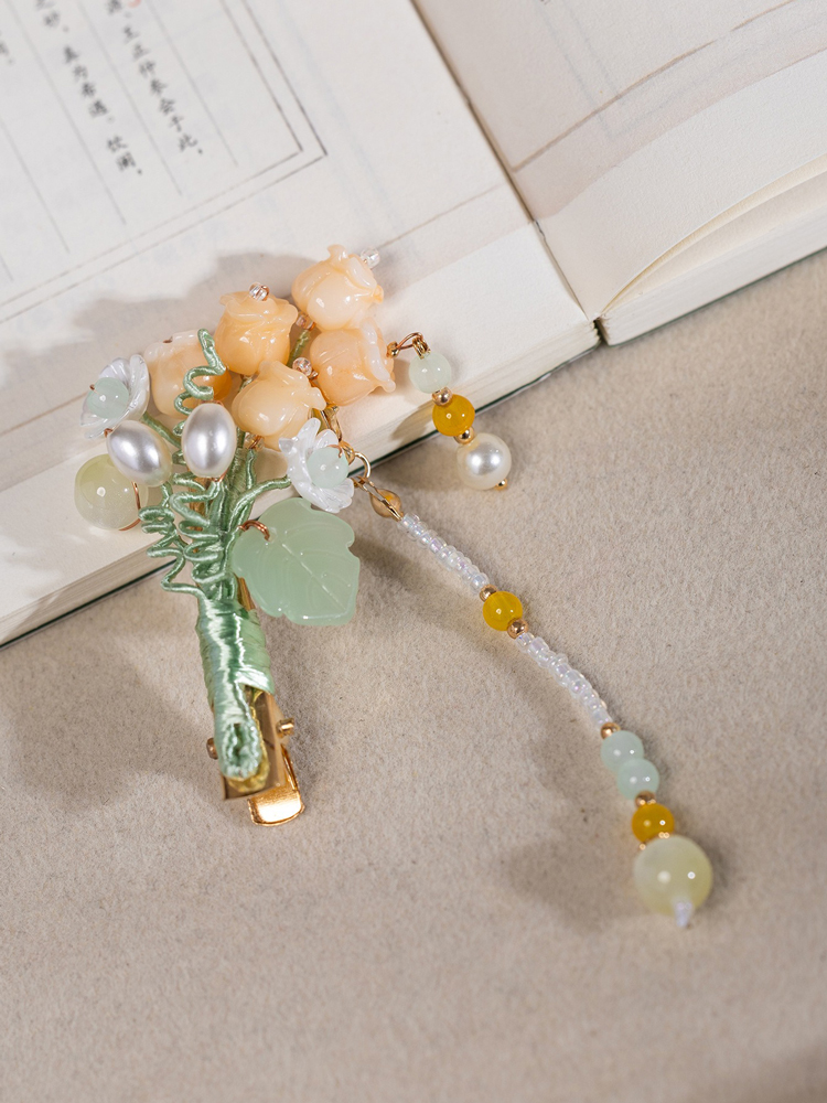 Traditional Chinese-Style Hanfu Headpiece Lily of the Valley Tassel Hair Clip Buyao Side Clip Traditional Costume Accessory