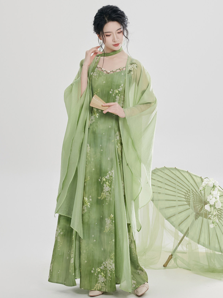 Women Fashion Hanfu New Chinese-Style Green Dress