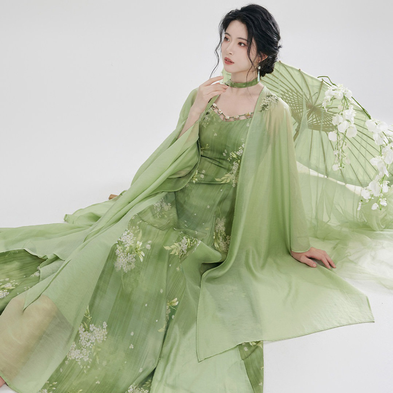 Women-Fashion-Hanfu-New-Chinese-Style-Green-Dress-4 Women Fashion Hanfu New Chinese-Style Green Dress