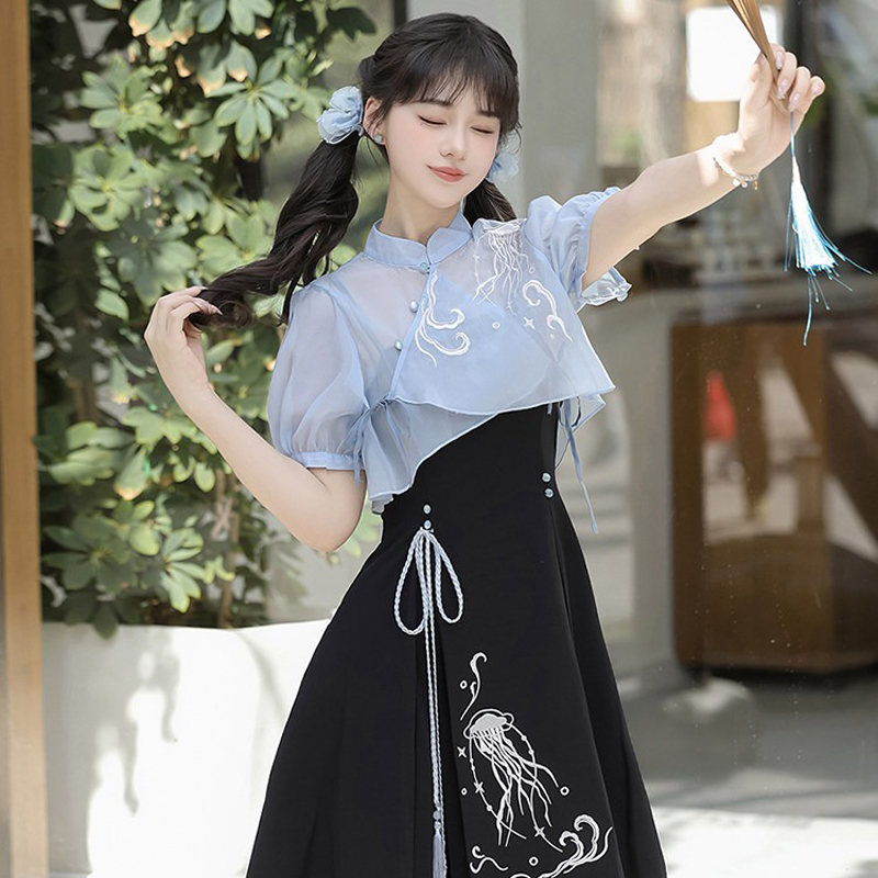 Women-Fashionable-Summer-Hanfu-Set-Jellyfish-Dress-2 Women Fashionable Summer Hanfu Set Jellyfish Dress