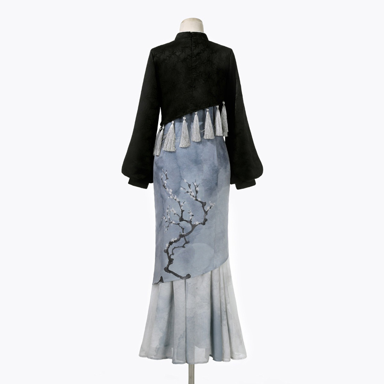 Women Modernized Hanfu-Inspired Fitted Casual Plum Blossom Spaghetti-Strap Dress