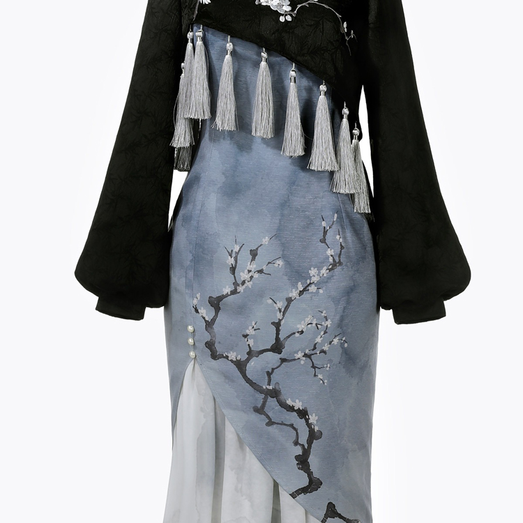 Women Modernized Hanfu-Inspired Fitted Casual Plum Blossom Spaghetti-Strap Dress