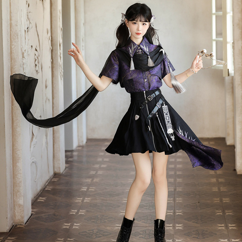 Women-Summer-Fashion-PurpleToned-Hanfu-Set-Edgy-Style-Skirt-1 Mo Ya Yu (墨鸦与)