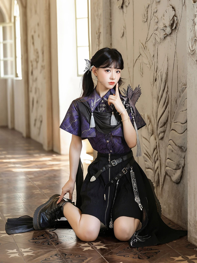 Women Summer Fashion PurpleToned Hanfu Set Edgy-Style Skirt