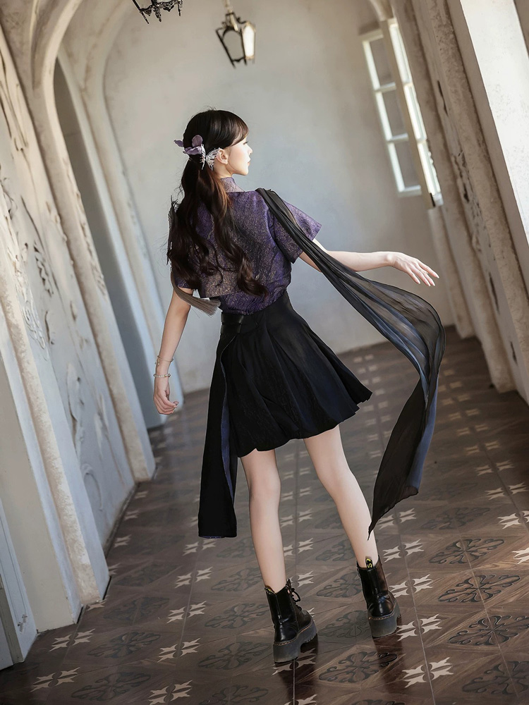 Women Summer Fashion PurpleToned Hanfu Set Edgy-Style Skirt