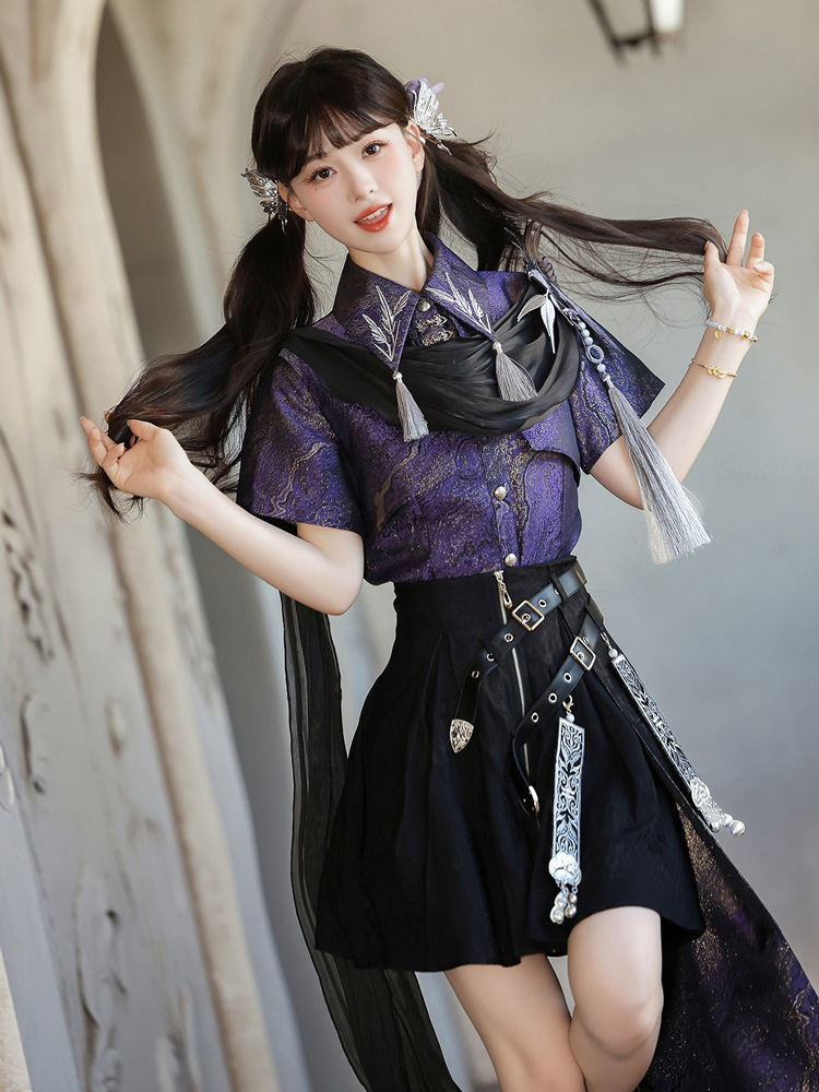 Women Summer Fashion PurpleToned Hanfu Set Edgy-Style Skirt
