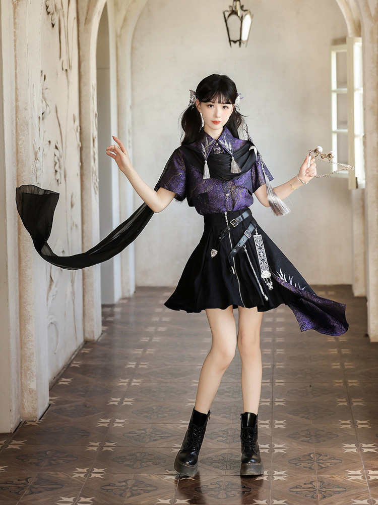 Women Summer Fashion PurpleToned Hanfu Set Edgy-Style Skirt