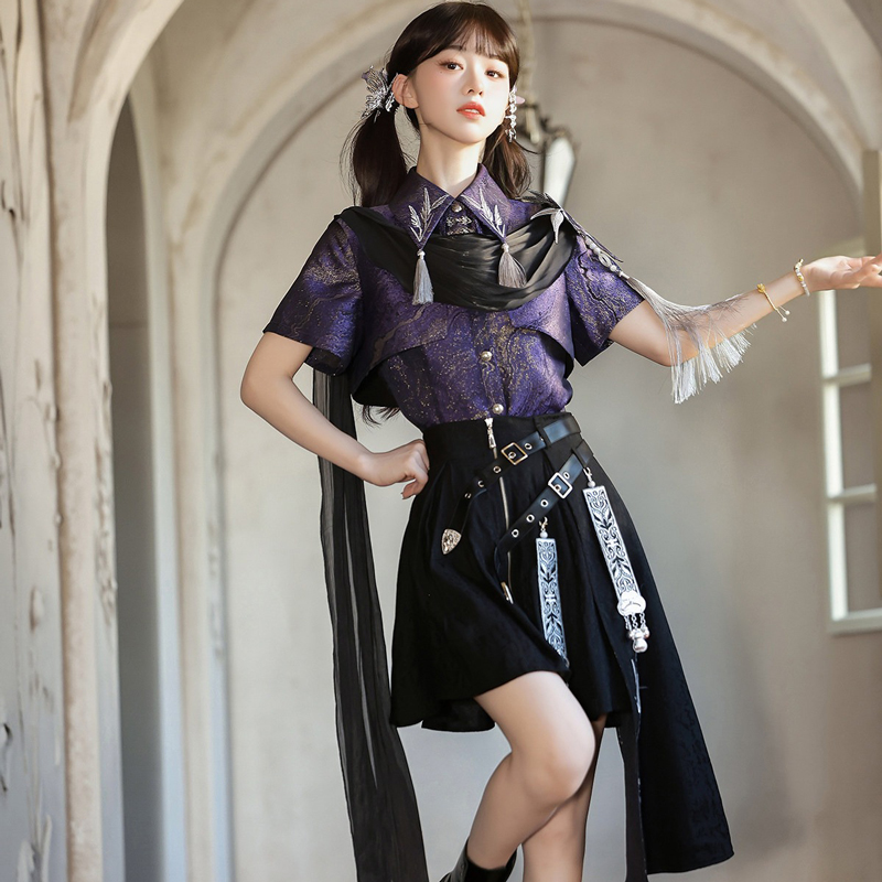 Women-Summer-Fashion-PurpleToned-Hanfu-Set-Edgy-Style-Skirt-2 Women Summer Fashion PurpleToned Hanfu Set Edgy-Style Skirt