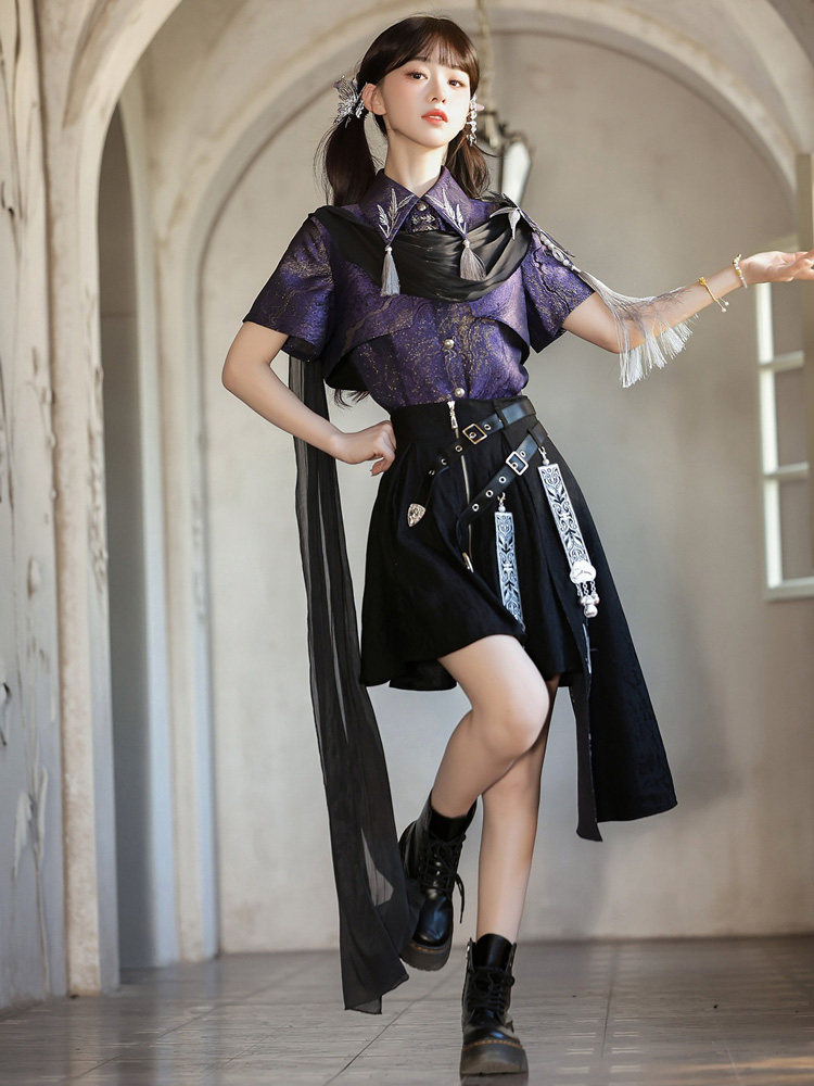 Women Summer Fashion PurpleToned Hanfu Set Edgy-Style Skirt