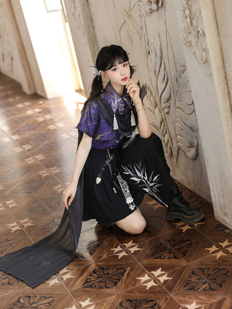 Women Summer Fashion PurpleToned Hanfu Set Edgy-Style Skirt