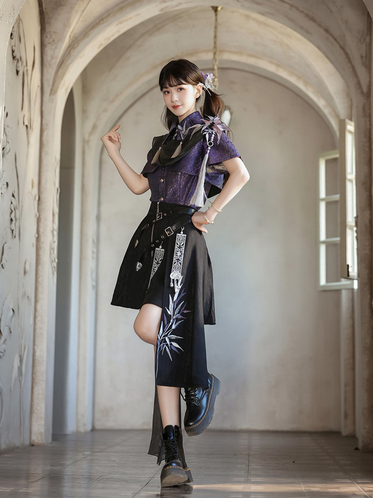 Women Summer Fashion PurpleToned Hanfu Set Edgy-Style Skirt